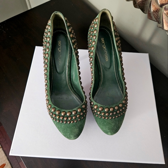 Sergio Rossi green suede studded platform heels pumps, 36 1/2 - Picture 5 of 9
